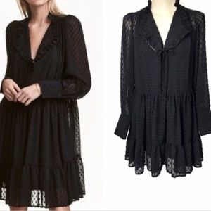H&M Black Long Sleeve Swiss Dot Ruffle Dress Size 4